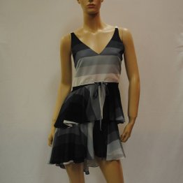 SHONA JOY Horizon Ruffle Drawstring Mini Dress, Grey Gradient Stripe - S10 DSC_3847